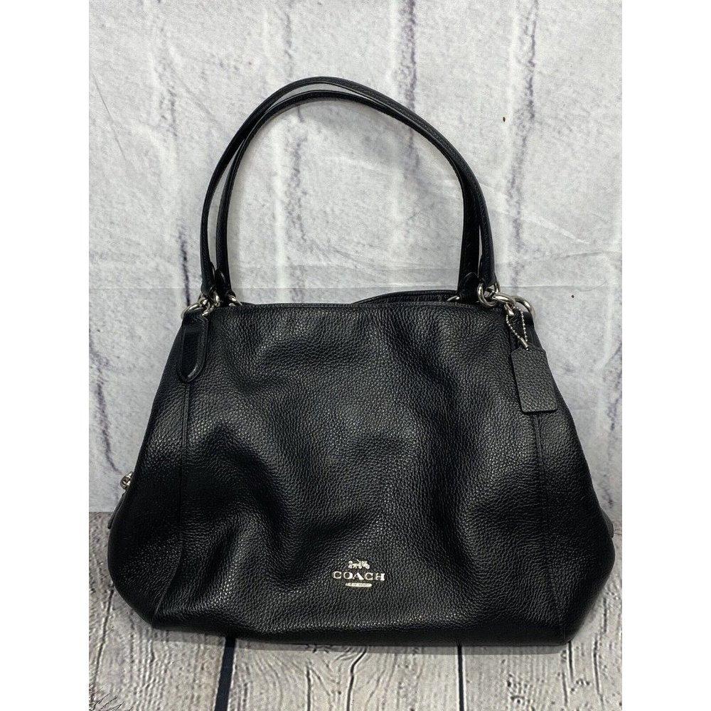 Coach F80268 Hallie Black Pebbled Leather Shoulder Bag